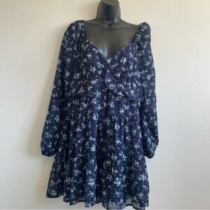 NWT Altar’d State Floral Babydoll Dress XL Blue Ruffle Puff Sleeve Cottagecore